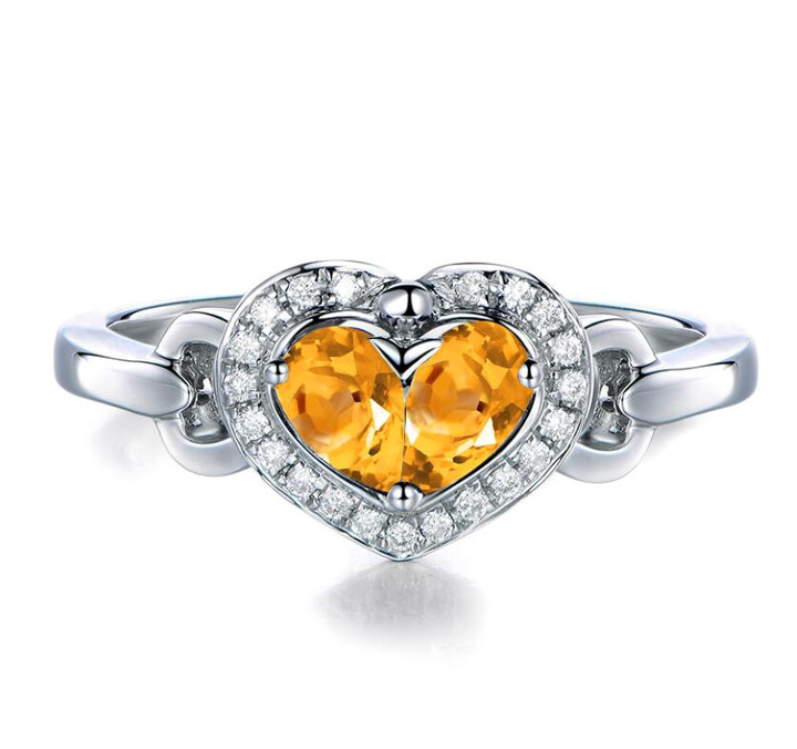 Citrine jewellery for women heart shaped diamond ring in 925 sterling silver wholesale 